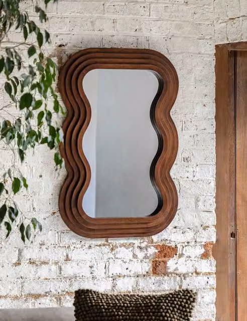 Gallery Direct Hasker Medium Wavy Wooden Wall Mirror in Brown