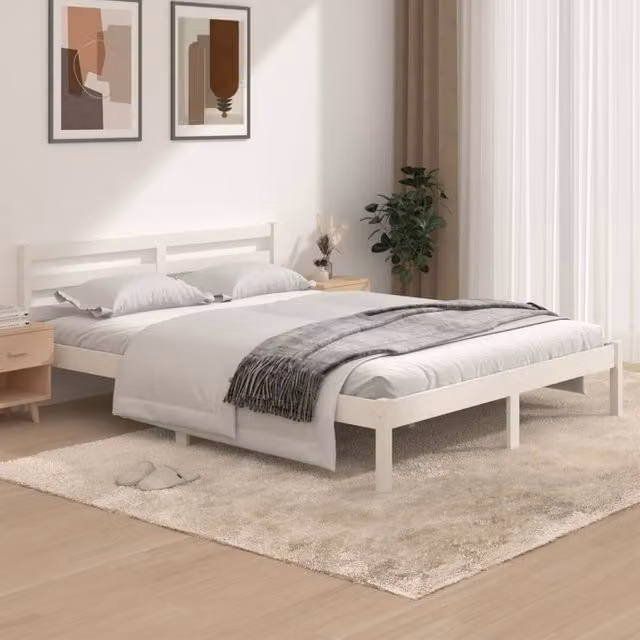Berkfield Home Solid Wood Pine Bed Frame, White, W: 150 cm, D: 200 cm