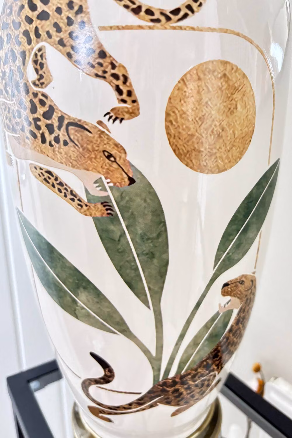 Downton Interiors Leopard Green and Gold Ceramic Table Lamp with White Fabric Shade – 2