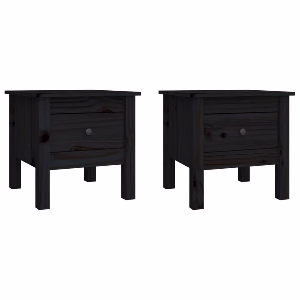 Berkfield Home Set of 2 Black Solid Pine Wood Side Tables, W/D/H: 40 x 40 x 39 cm – 3