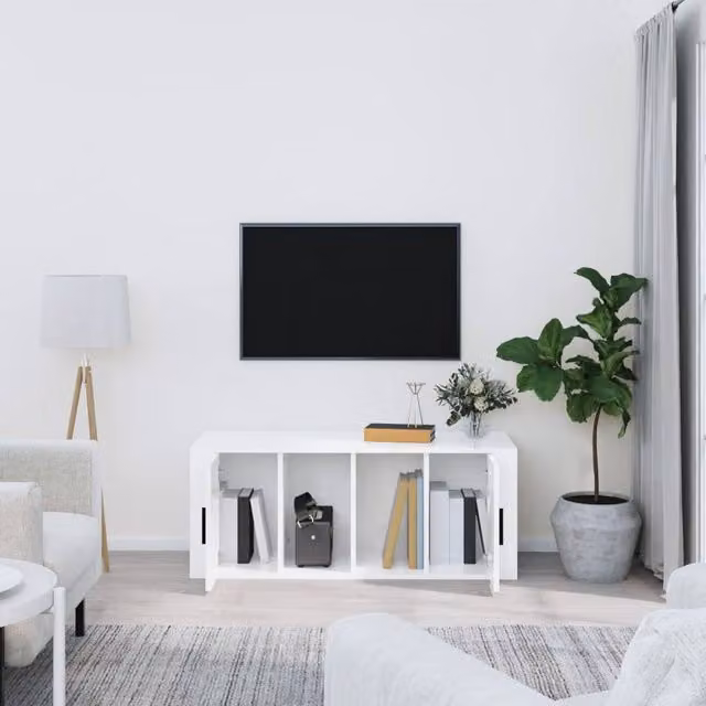 Berkfield Home Modern High Gloss White TV Cabinet in MDF, W/D/H: 100 x 35 x 40 cm – 1