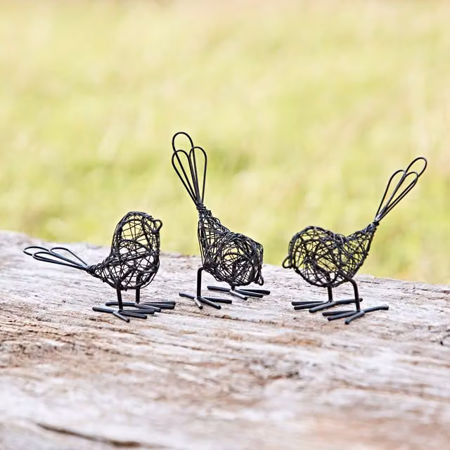Paper High Set of Three Mini Black Metal Wire Bird Ornaments