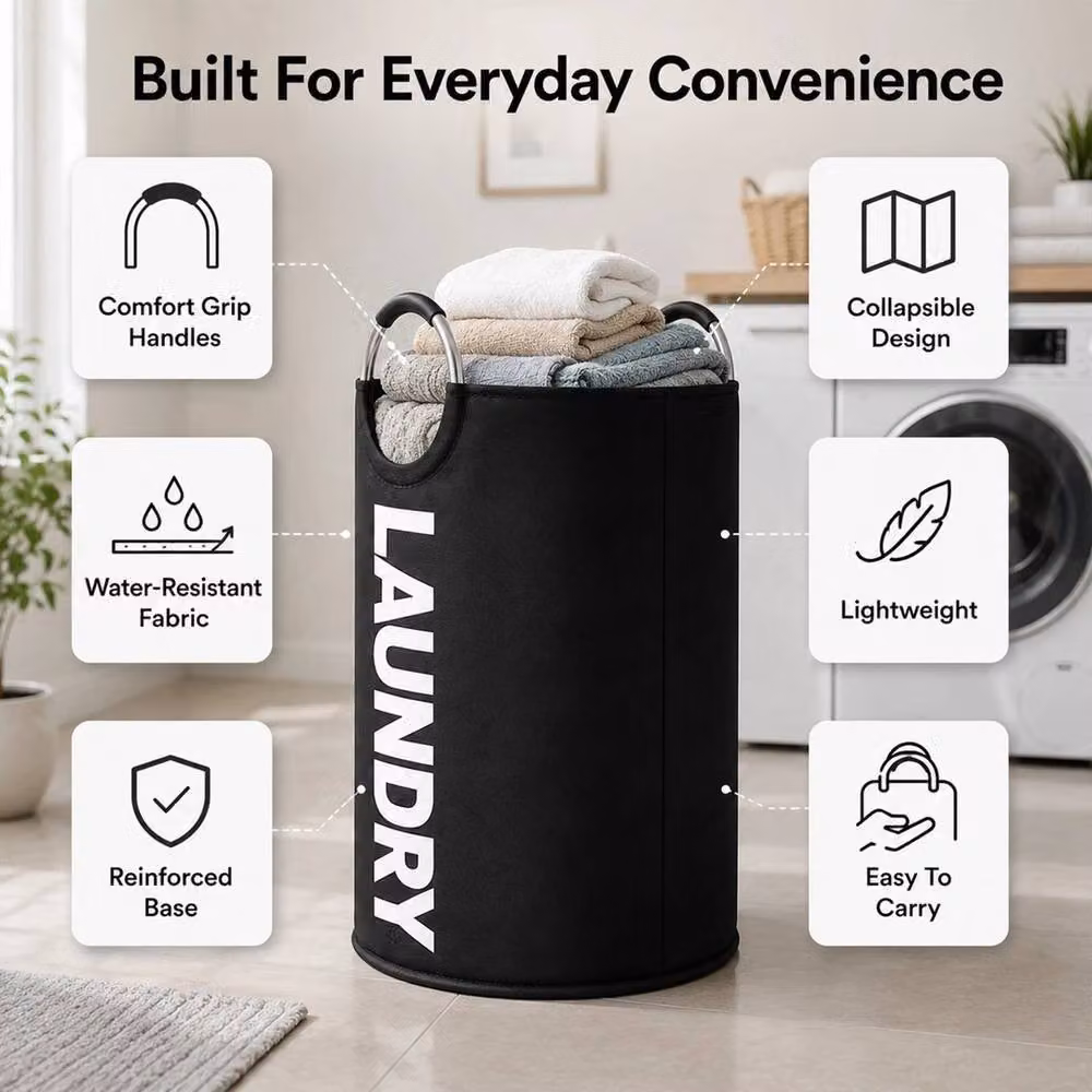 PAWNORA 90L Collapsible Fabric Laundry Basket in Black – 4