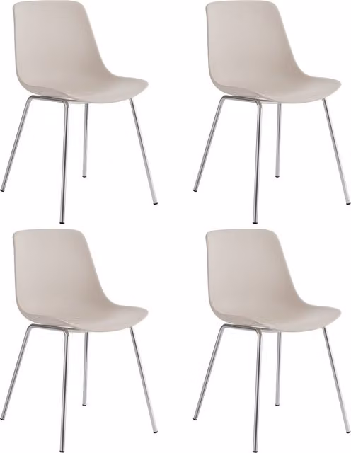 Tectake Modern Dining Chair in Beige Fabric with Silver Metal Frame