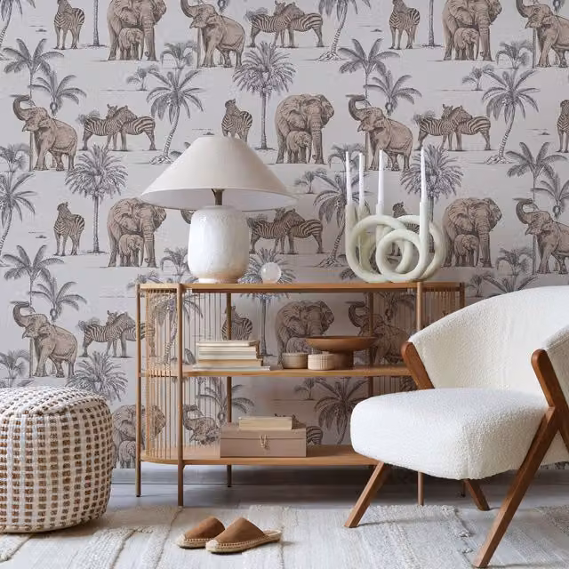 Fresco Kenya Safari Rose Gold Animal Wallpaper in Beige, Width: 52 cm, Length: 1000 cm