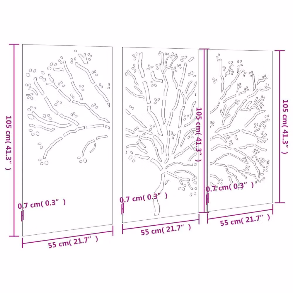 Berkfield Home Garden 3 Piece Brown Corten Steel Floral Wall Decorations, W: 105 cm, H: 55 cm – 4
