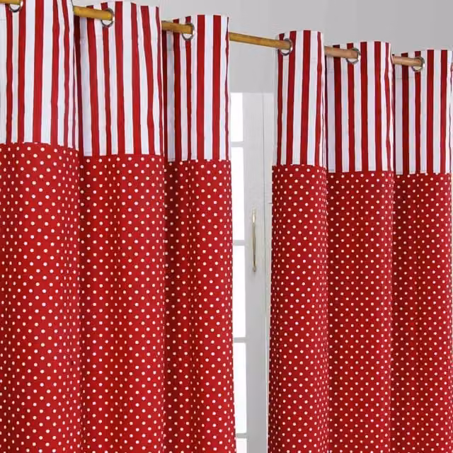 Homescapes Red Dotted Eyelet Curtain Pair, Height: 228 cm, Width: 117 cm
