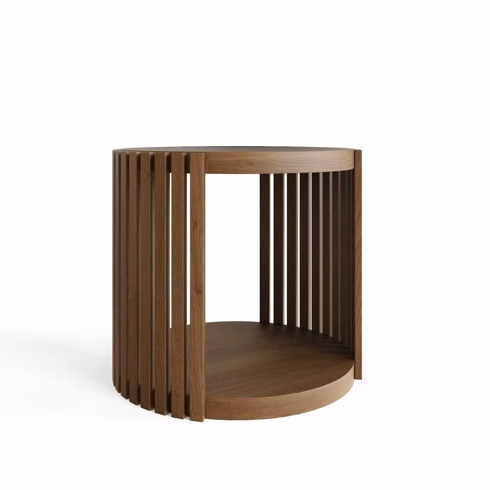 GFW Zadie Round Wood Side Table in Brown Walnut – 2