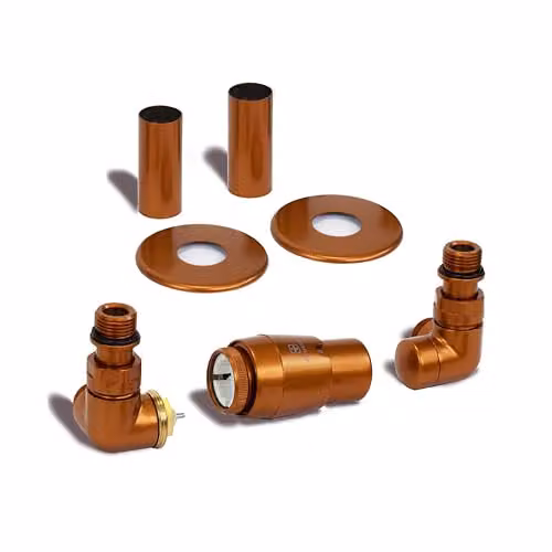 Terma Vario Vision 3-Axis Corner Accessory Valve Set in True Copper with Pipe Masking, Left Sided