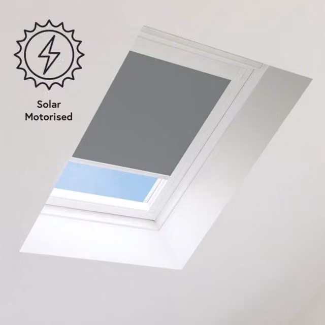 Bloc Blinds Solar Powered Thermal Insulating Blackout Blind for Velux Roof Windows in Dark Grey and White, Size S06