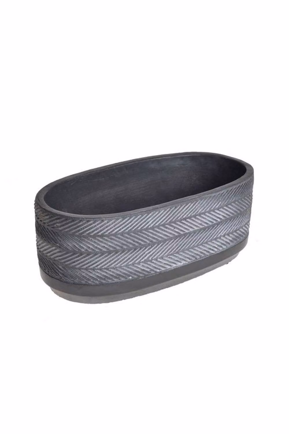KDMD Oval Dark Grey Concrete Tabletop Planter with Geometric Pattern – 2