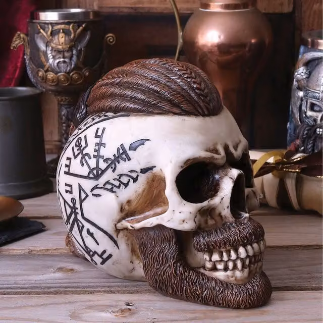 Nemesis Now Ragnar Viking Skull Ornament, White, Height: 16 cm