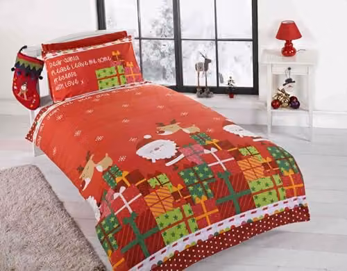 Rapport Home Christmas Letter to Santa Kids Duvet Cover and Pillowcase Bedding Set, Red, W: 150 cm, D: 120 cm – 2