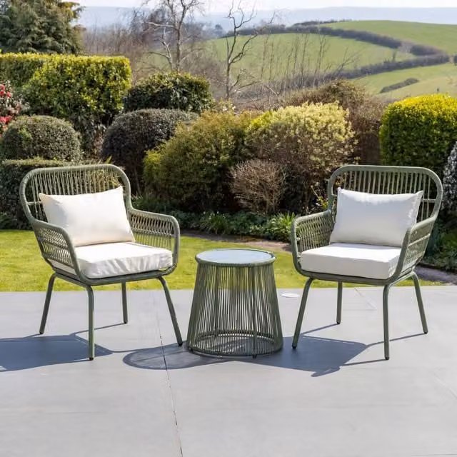 Artemis Home Carbini Patio Bistro Set in Green, Brown and Cream Rattan