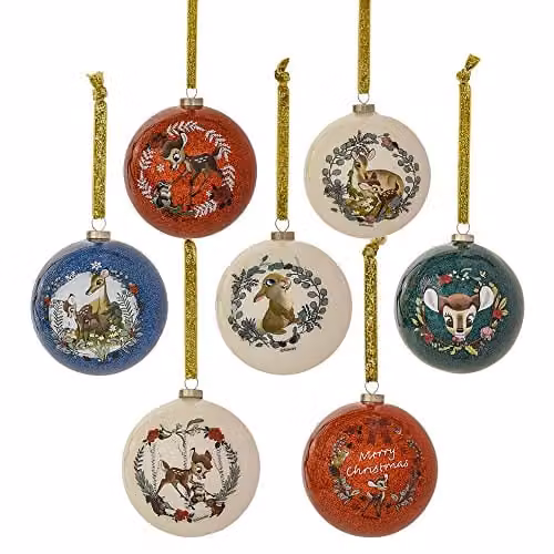 Widdop Disney Bambi and Enchanted Forest Friends Set of 7 Glitter Glass Christmas Tree Baubles – 1
