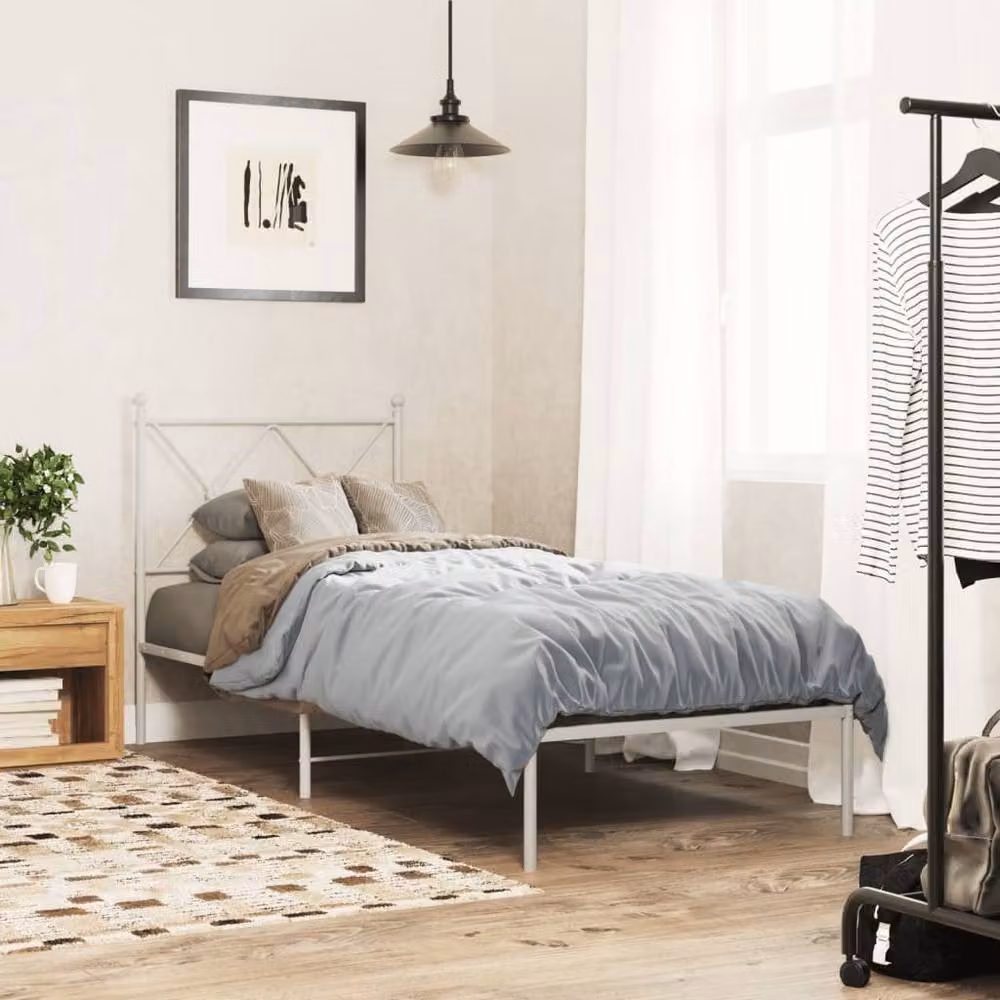 Berkfield Home Metal Bed Frame with Headboard, White, W/D/H: 80 x 200 cm – 2
