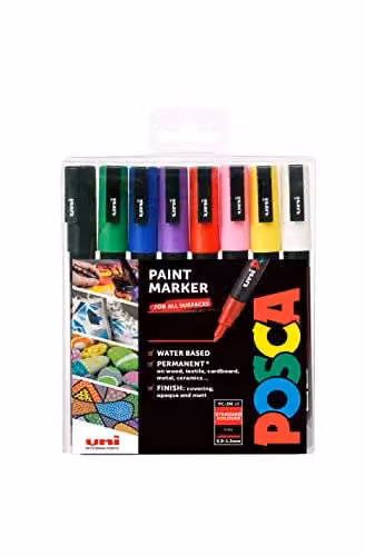 POSCA PC-3M Fine Tip Acrylic Paint Marker Pens, Assorted Colours (8-Pack) – 1