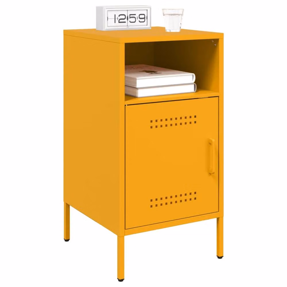 Berkfield Home Set of 2 Mustard Yellow Metal Bedside Cabinets, W/D/H: 36 x 39 x 68 cm – 3