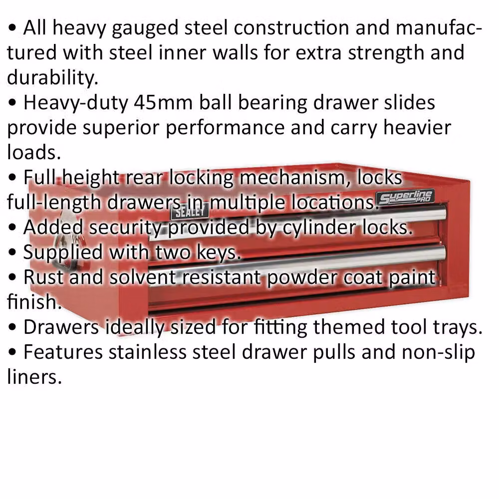 Loops Red Lockable 2 Drawer Mid-Box Tool Chest Storage Unit W: 67.0 cm, D: 44.0 cm, H: 21.0 cm – 2
