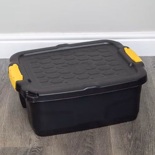 Samuel ALEXANDER 24L Heavy Duty Plastic Storage Box with Lid and Handles, Black and Yellow, Stackable and Nestable – 2
