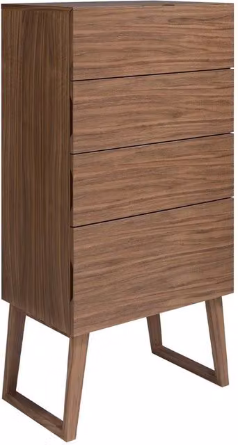 Angel Cerda Walnut 4-Drawer Chiffonier in Brown, W/D/H: 59 x 45 x 120 cm