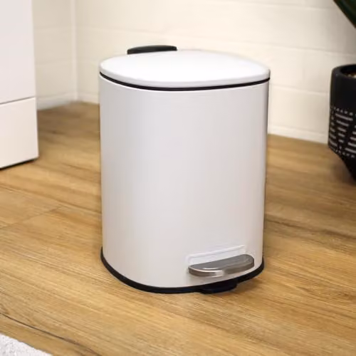 Showerdrape Capri 3L Rounded Square Pedal Bin in White – 3