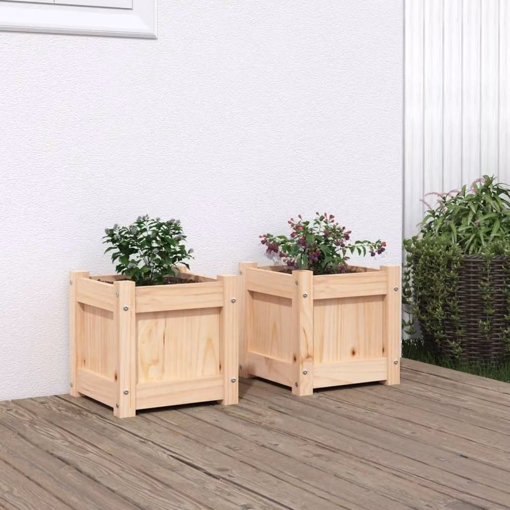 Berkfield Home Garden Solid Wood Pine Planter Set in Beige, 2 Pieces – 2