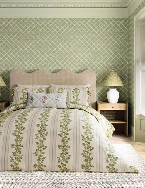 Sanderson Cobnut Stripe Pure Cotton Bedding Set, Green, 200 x 200 cm