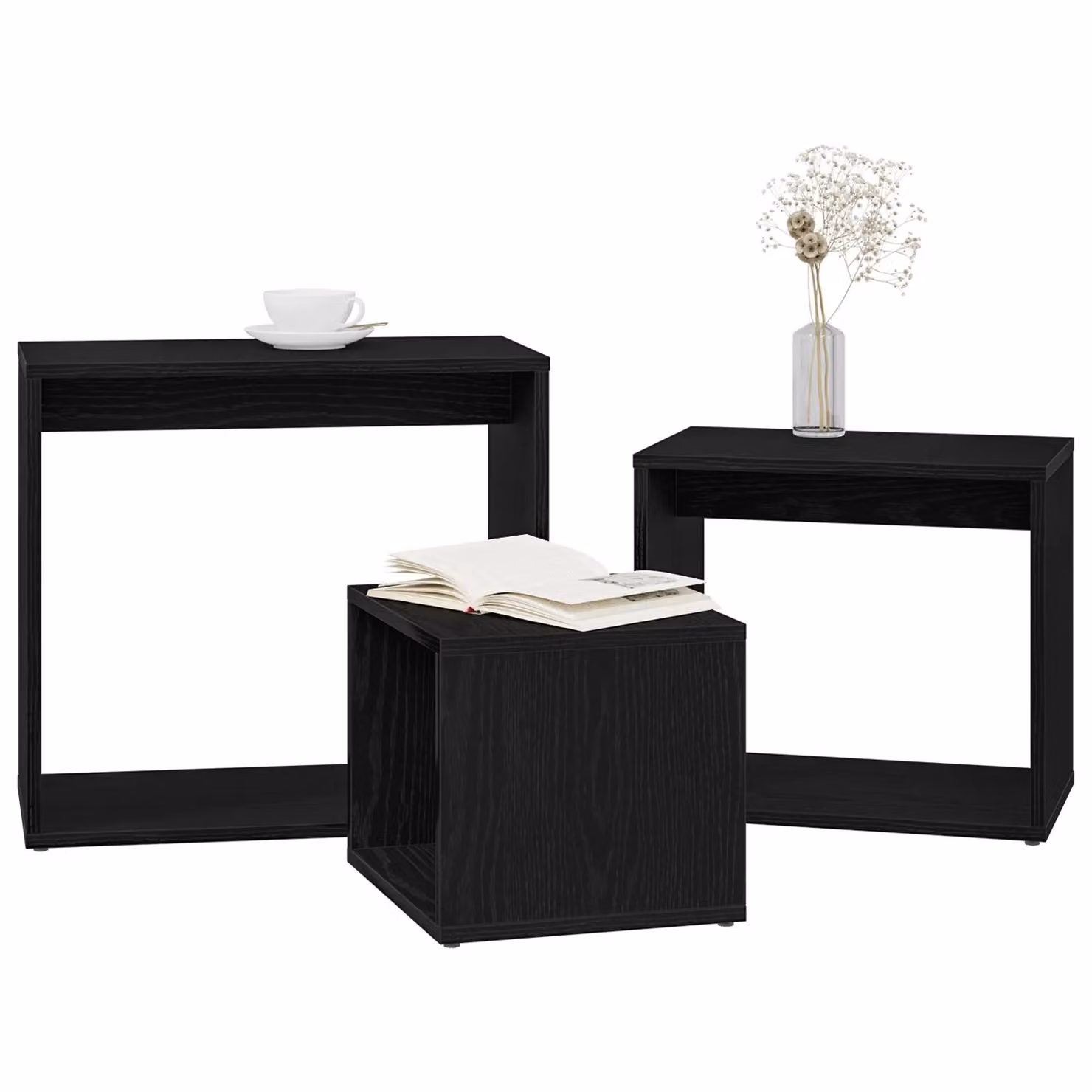 Berkfield Home Nesting Tables Set of 3 in Black Oak Matt MDF – 3