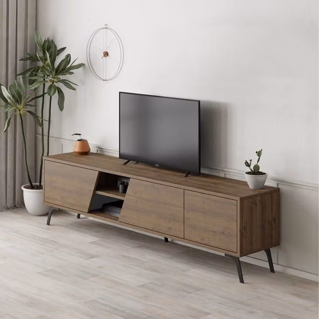 Decortie Fiona Modern TV Stand with Storage in Brown MDF