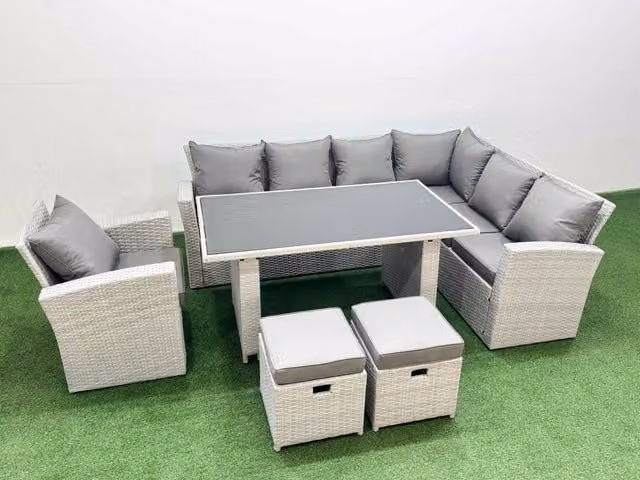 Fimous 9 Seater Wicker Rattan Corner Sofa Garden Furniture Set in Light Grey