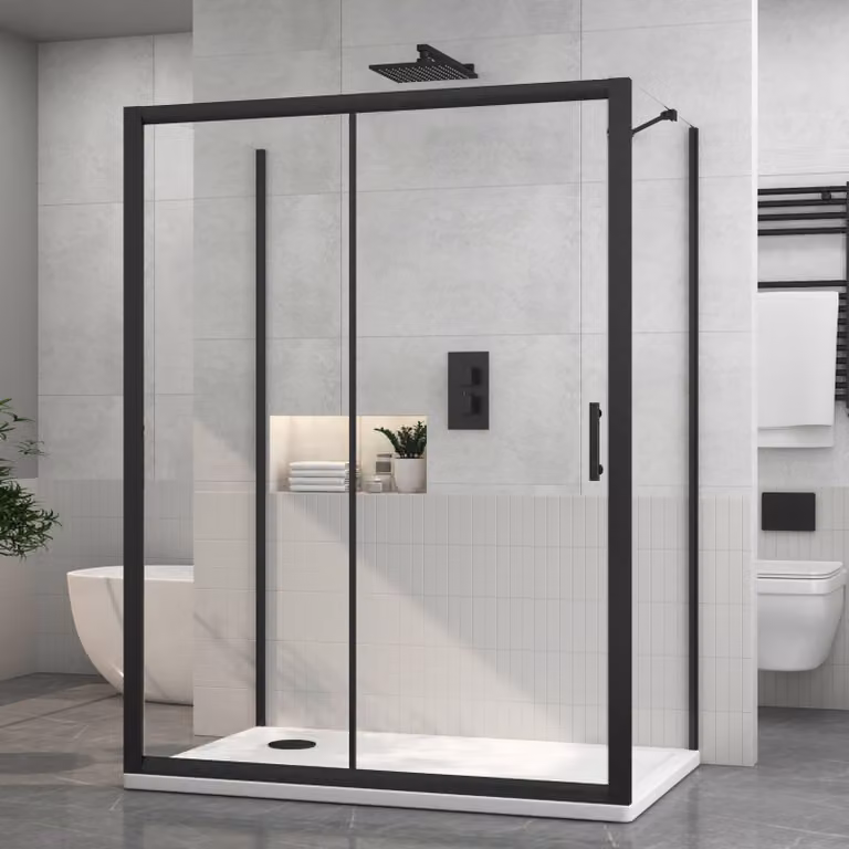 Royal Bathrooms Milan Matt Black Rectangular 3-Sided Sliding Door Shower Enclosure with 6mm Glass