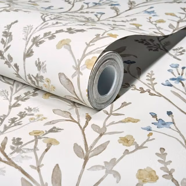 Grandeco Boutique Spring Leaf Floral Botanical Wallpaper in Yellow and Multicolour