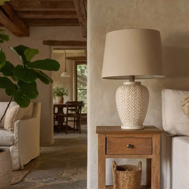 Wyld Haus Palermo Ceramic Table Lamp in Beige with Fabric Shade