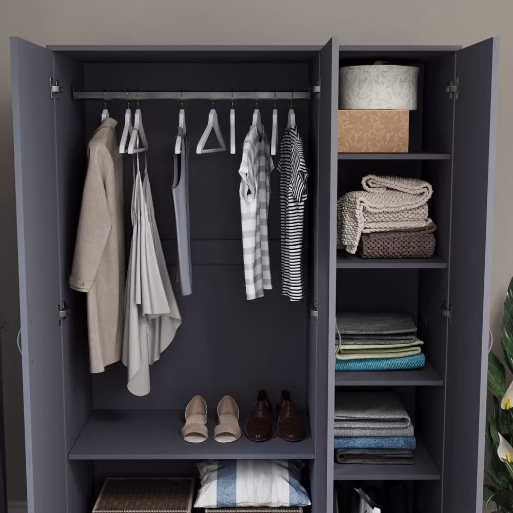 HD Designs Riano 3 Door Wardrobe in Grey with Hanging Rod and Internal Shelves – 5
