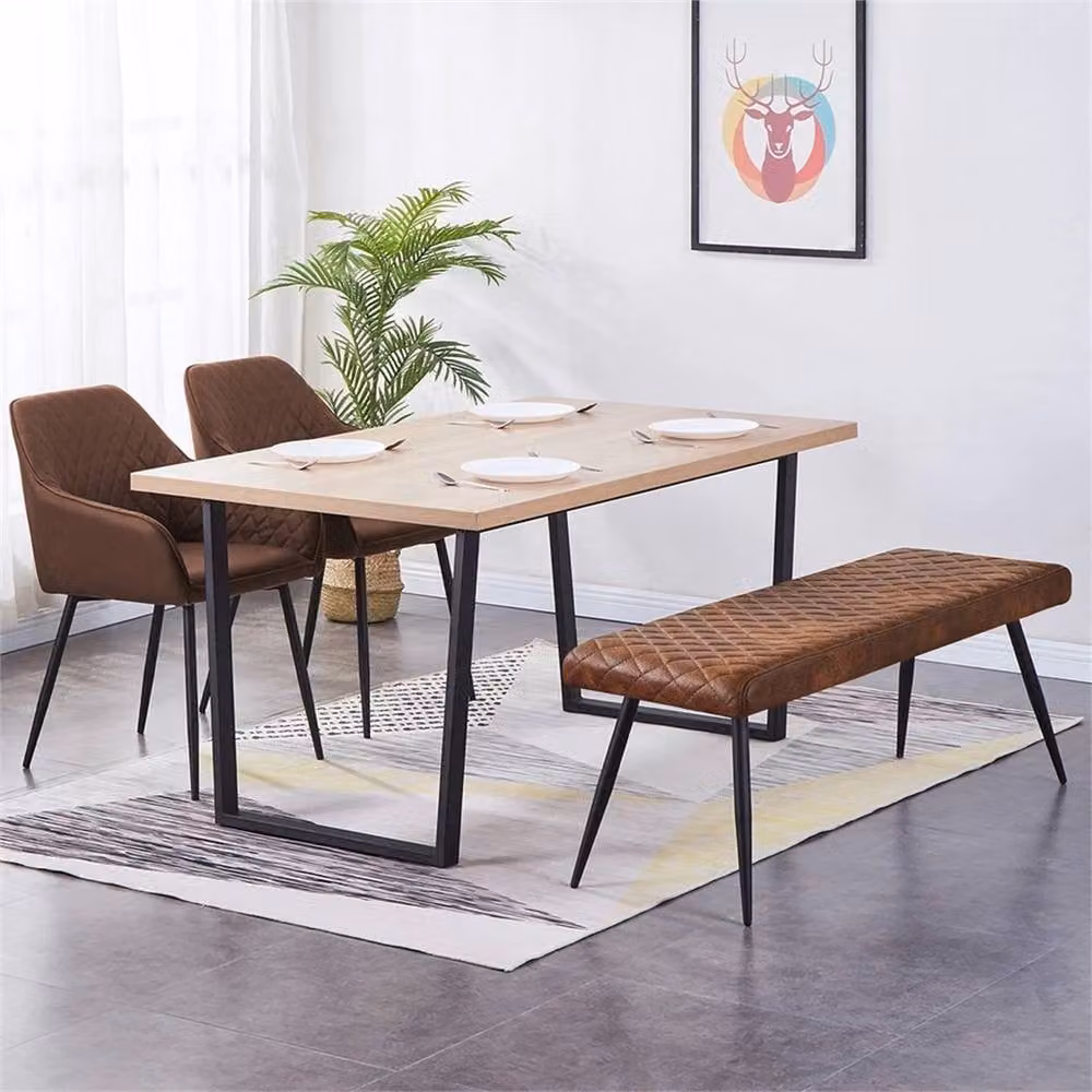 PAWNORA Brown Velvet and Synthetic Leather Modern Dining Room Bench with Upholstered Metal Frame – 5