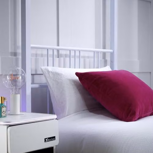X-Rocker FERN Four Poster Metal Canopy Bed Frame with Dimmable LED Lighting, White, W/D/H: 140 x 200 x 183 cm – 3