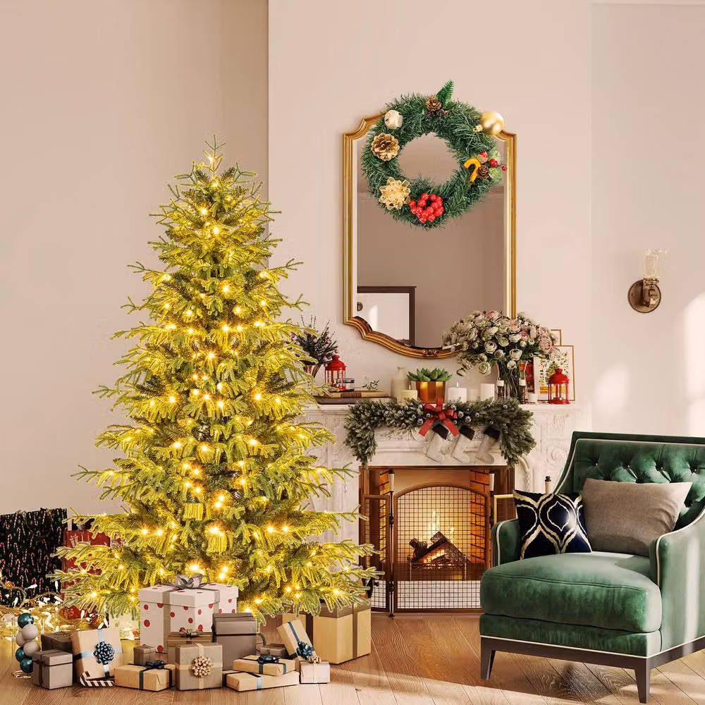 Gymax 180 cm Pre-lit Green Christmas Tree with 270 Warm White LED Lights – 4