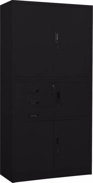 Berkfield Modern Home Office Steel Cabinet in Black, W/D/H: 90 x 40 x 180 cm – 1