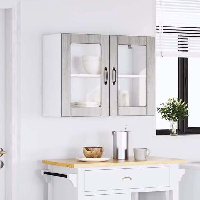 Berkfield Home Lucca Kitchen Wall Cabinet with Glass Door, Grey, W/D/H: 60.0 x 25.0 x 80.0 cm