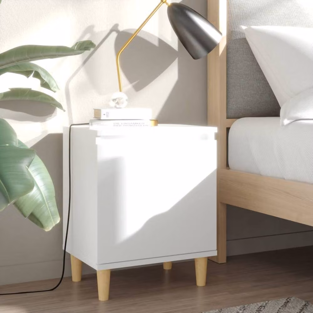 Berkfield Home Bed Cabinet in White with Solid Wood Legs, W/D/H: 40 x 30 x 50 cm – 2