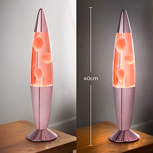 Global Gizmos 48879 Pastel Pink Lava Lamp with Rose Gold Chrome Base – 3