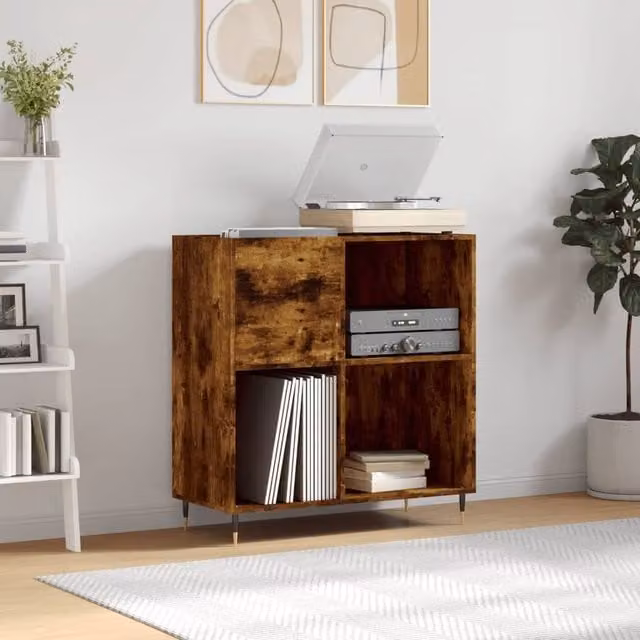 Berkfield Home Record Cabinet in Smoked Oak Brown, W: 84.5 cm, D: 38 cm, H: 89 cm – 1