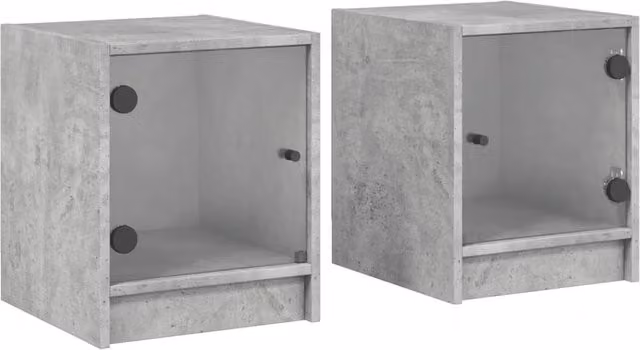 Berkfield Home Bedside Cabinets with Glass Doors, 2 Pieces, Concrete Grey, W/D/H: 35 x 37 x 42 cm – 1