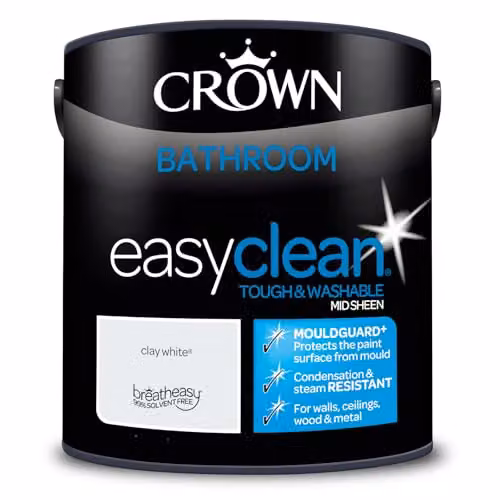 Crown Easyclean White Anti Mould Bathroom Paint, Satin Gloss, 2.5L – 3