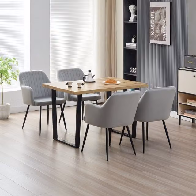 Alexander Morgan Colorado Wood Contemporary Dining Table with 4 Grey Charlotte Velvet Chairs W/D/H: 120 x 80 x 75 cm