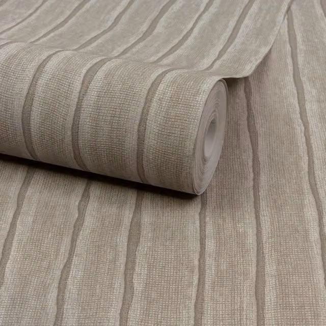 Grandeco Boutique Kalema Striped Abstract Textile Embossed Wallpaper in Beige