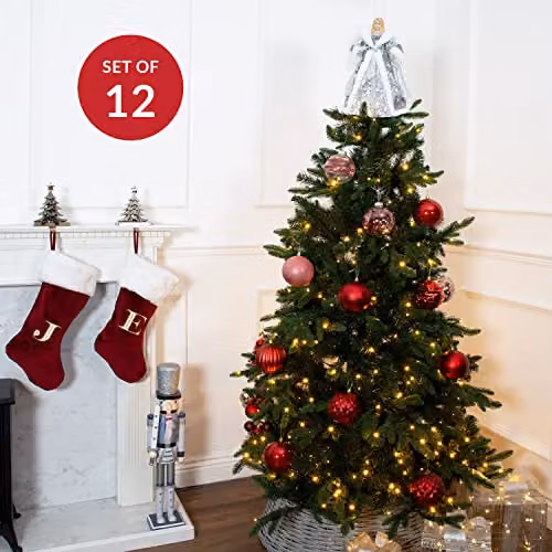 The Christmas Workshop Set of 12 Shatterproof Textured Red Plastic Baubles with Hanging Strings – 3