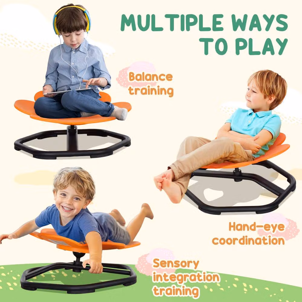 STILVORA Children's Spinning Chair in Floral Multicolour and Orange – 6
