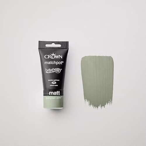Crown Walls & Ceilings Khaki Green Matt Water Based Dispersion Paint Tester Sample 40ml – 4